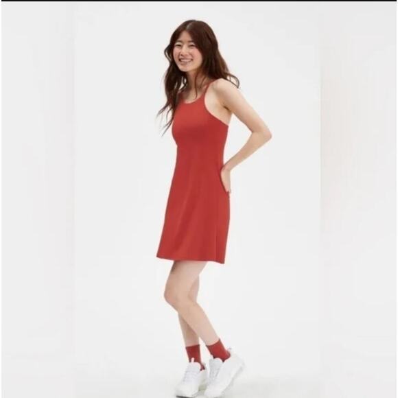 girlfriend collective Dresses & Skirts - Girlfriend Collective NWT Naomi Strappy Workout Compression Dress Lava Size XL